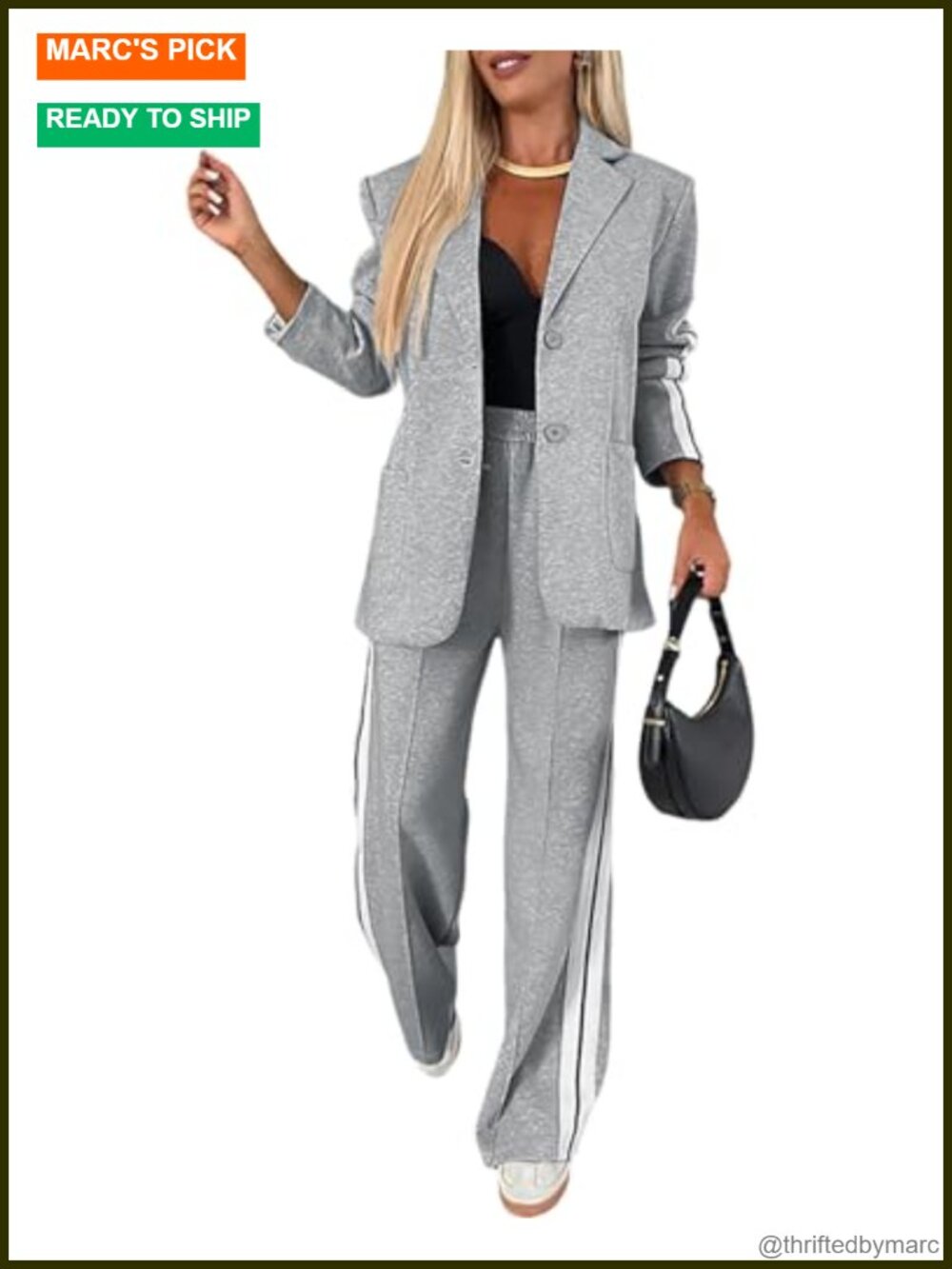 Womens 2 Piece Blazer Wide Leg Pants Set Airport Travel Outfit